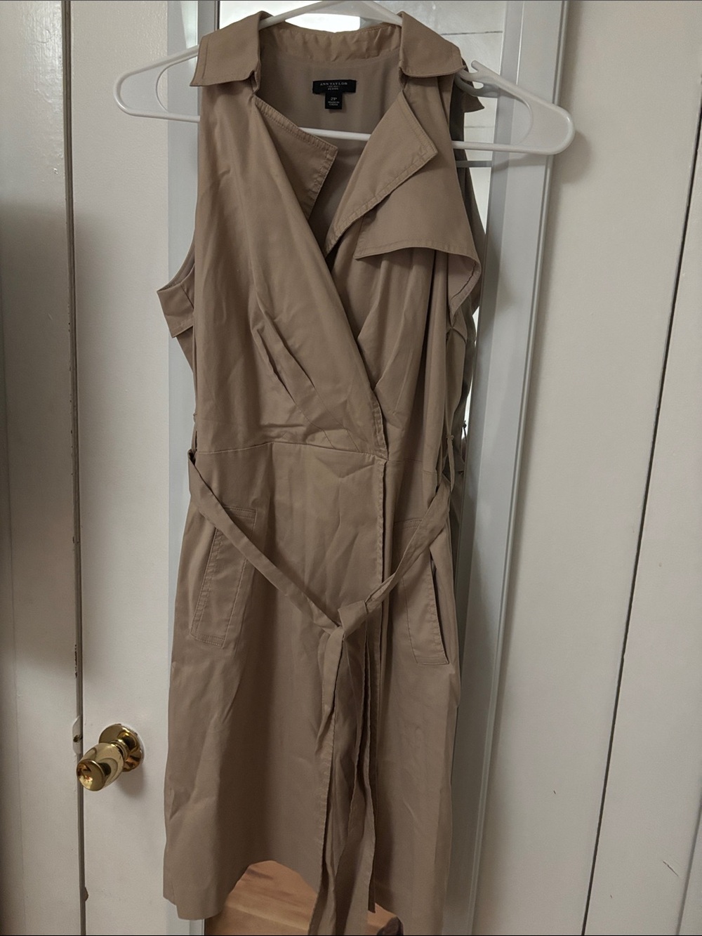 Ann Taylor Sleeveless Trench Dress in Beige